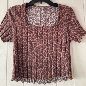 American eagle Leopard Square Neck Short Sleeve Top